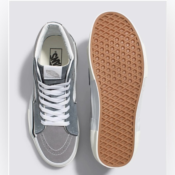 New~~Vans SK8 High Gray Canvas Leather Men’s Size 6.5 or W’s Size 8~~High Top 🩶 - Picture 2 of 7